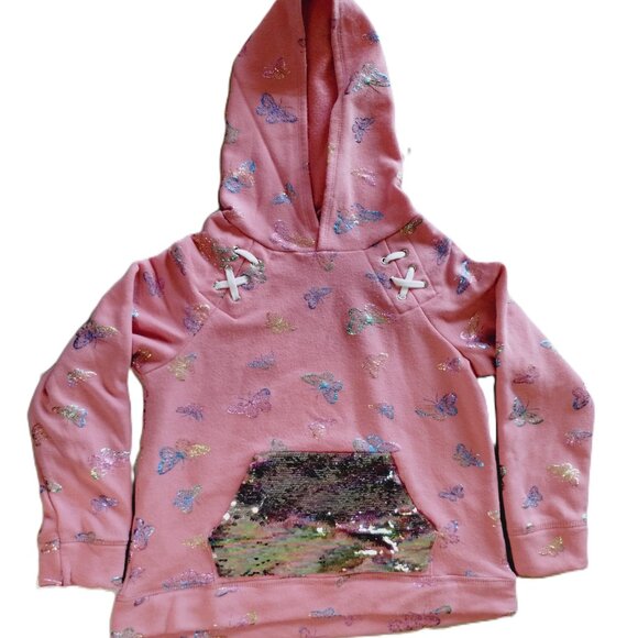 btween Other - Btween Sweater Girls Size 12 Pink Hoodie Pullover Sequin Butterflies Sweatshirt